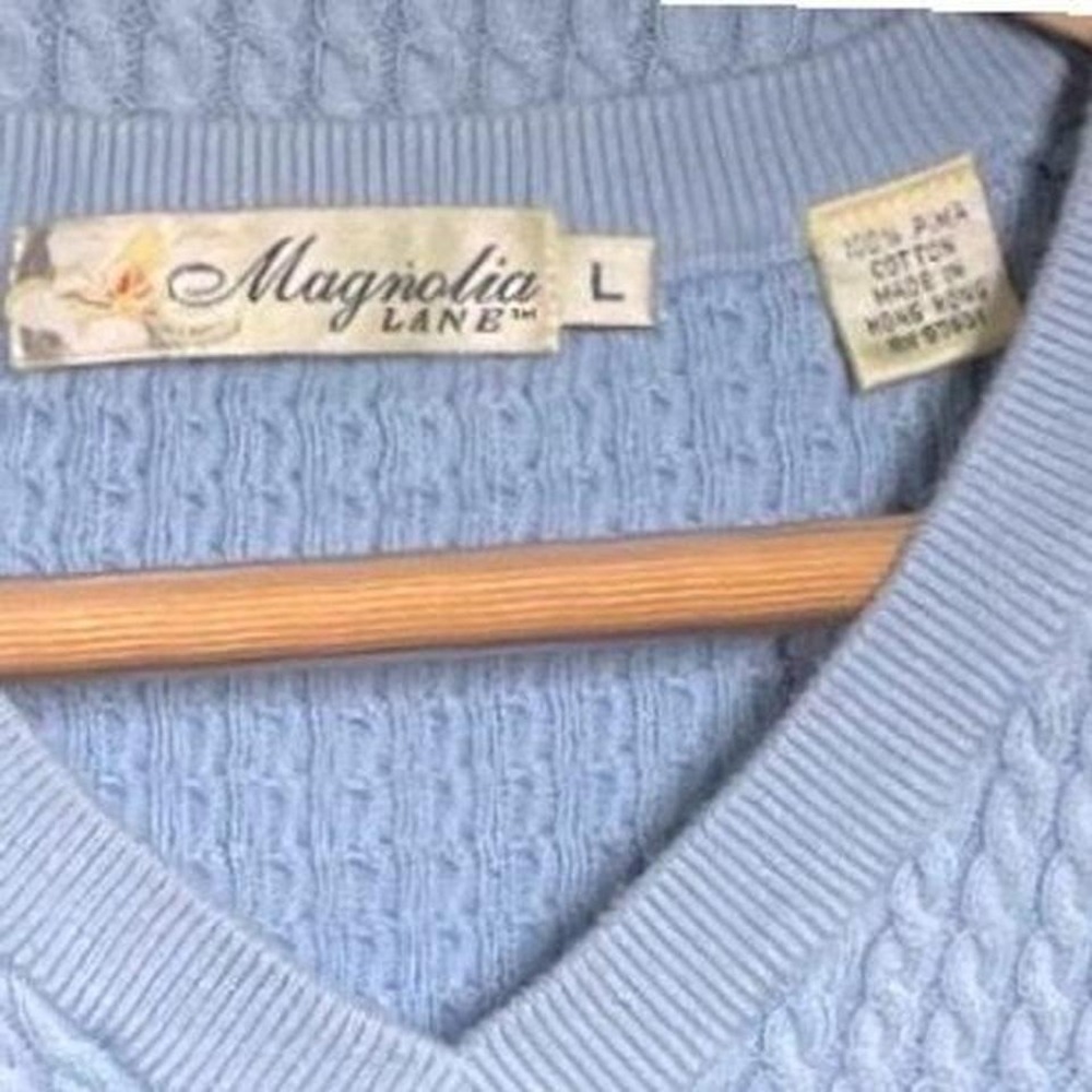 Magnolia Lane Mens L Masters Tournament Blue Pima Cotton Cable Knit Sweater Vest - Picture 5 of 6